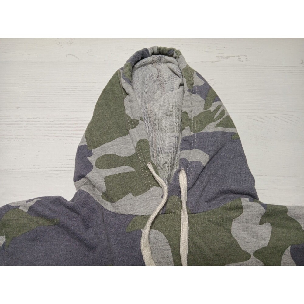 EXIST Camo Hoodie Raw Hem Drawstring Pullover Casual Comfy Size Small *See Pics